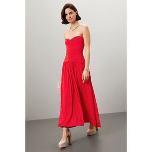 Rosetta Getty x RTR  Red Strapless Ruched Dress ♥️